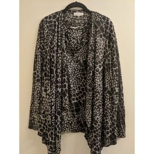 Calvin Klein Animal Print Sheer Long Sleeve Blouse